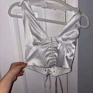 Chic Satin Lace-Up Blouse